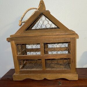 Handmade Wooden Decorative Birdhouse Cage Rustic Large Opens Country